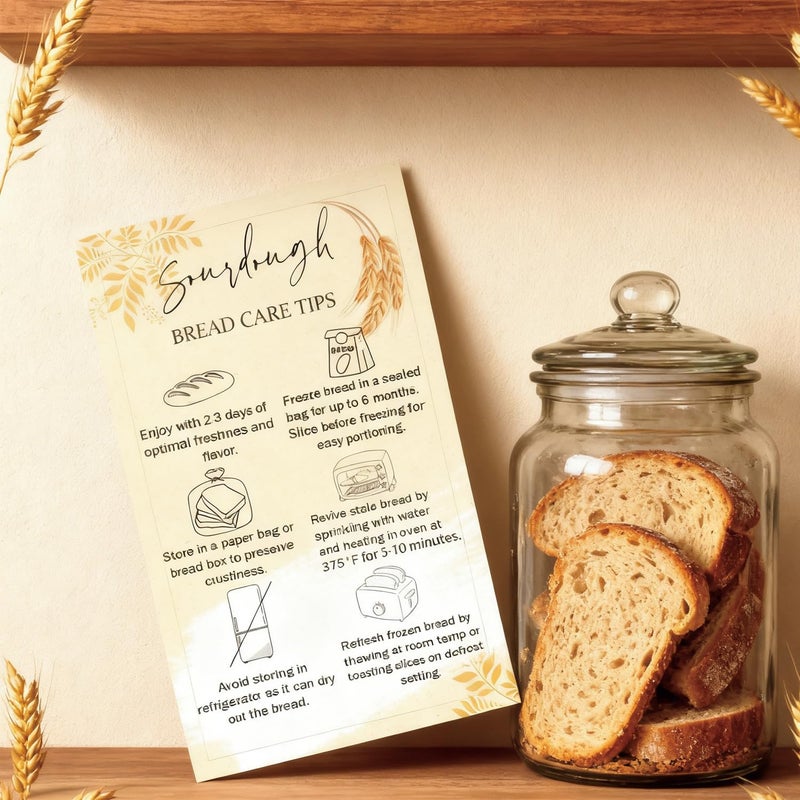 FENGHERUIA 100 Pack Sourdough Bread Care Instruction Cards 2x3.5 Inch StorageTips Cards Bakery Starter Client Packaging Cards Dessert Cake Baking Supplies - Image 4