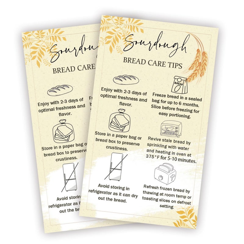 FENGHERUIA 100 Pack Sourdough Bread Care Instruction Cards 2x3.5 Inch StorageTips Cards Bakery Starter Client Packaging Cards Dessert Cake Baking Supplies - Image 1
