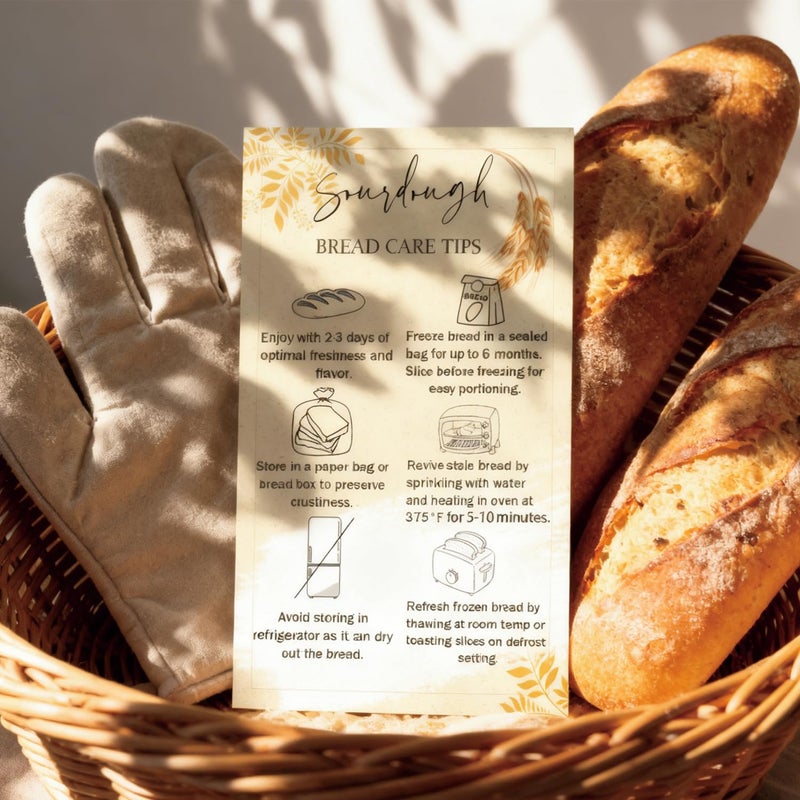 FENGHERUIA 100 Pack Sourdough Bread Care Instruction Cards 2x3.5 Inch StorageTips Cards Bakery Starter Client Packaging Cards Dessert Cake Baking Supplies - Image 3