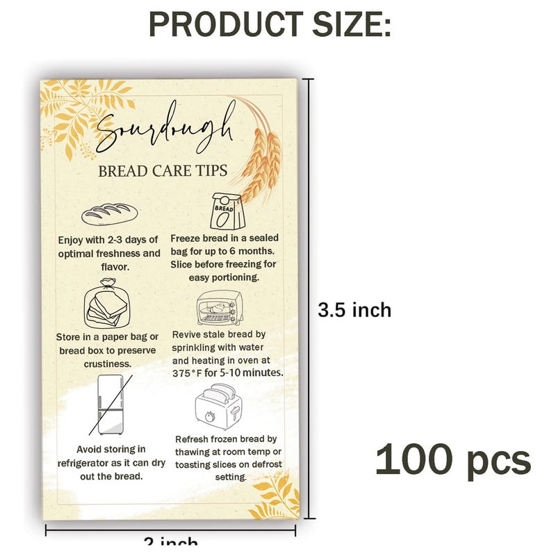 FENGHERUIA 100 Pack Sourdough Bread Care Instruction Cards 2x3.5 Inch StorageTips Cards Bakery Starter Client Packaging Cards Dessert Cake Baking Supplies - Image 2