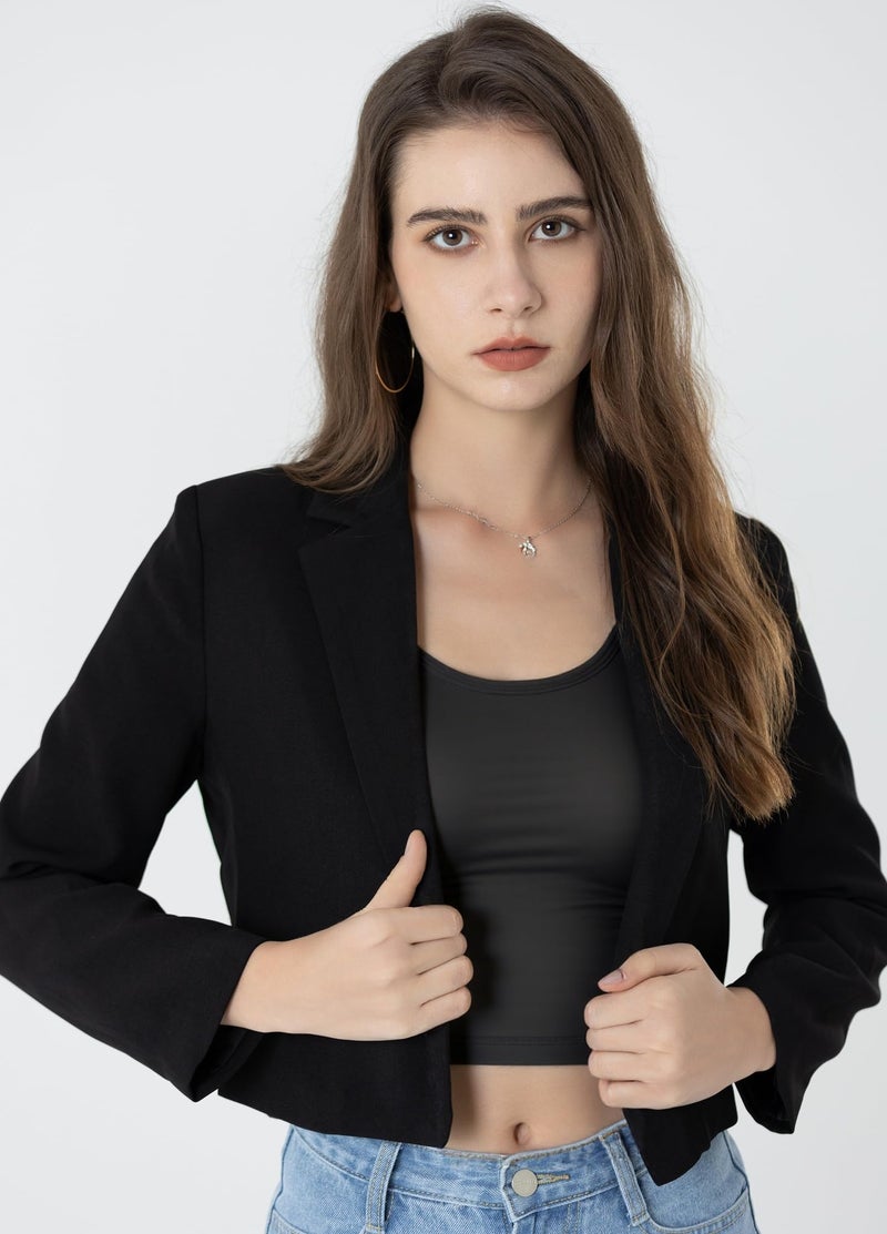 Beninos بليزر نسائي قصير بأكمام طويلة مفتوح من بنينوس (806 أسود، XL) - Image 3