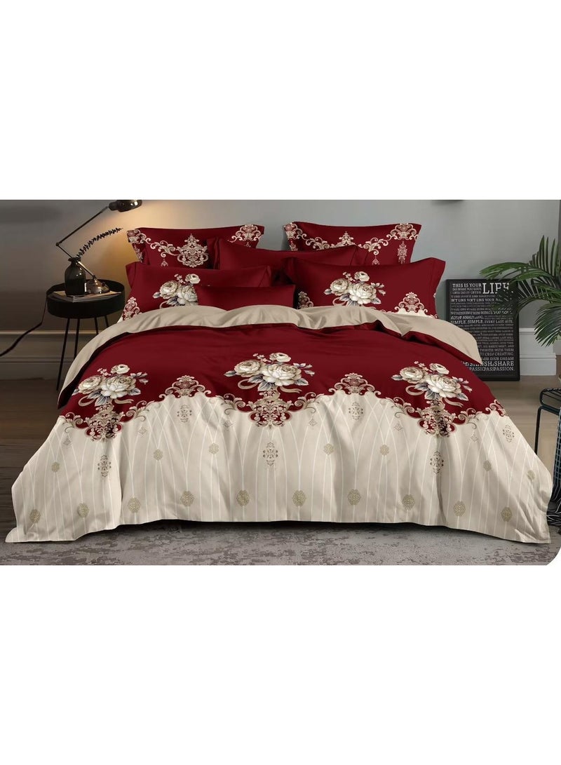 AL RAID King Size Luxury Bedding Set Collection - Elegant Embroidery & Premium Microfibre Cotton Material, Includes Duvet Cover with Fitted Sheet and 4 Pillowcases (220x240cm)