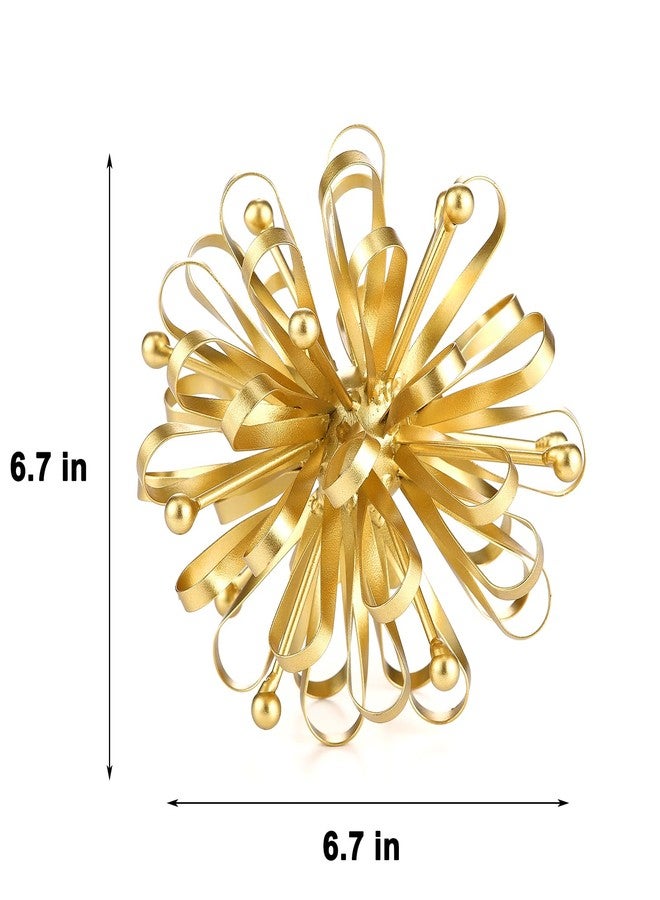 Retrome 6.7" Decorative Metal Starburst Tabletop Shelf Sculpture Accent, Gold Modern Table Decor, Looped Ribbon & Beads Edges Detailed - Image 5