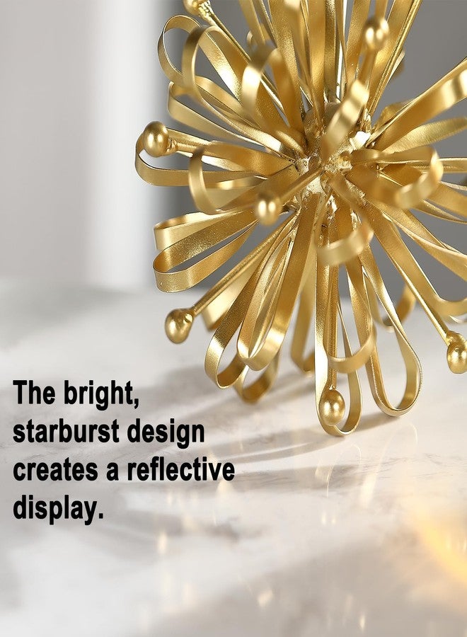 Retrome 6.7" Decorative Metal Starburst Tabletop Shelf Sculpture Accent, Gold Modern Table Decor, Looped Ribbon & Beads Edges Detailed - Image 4