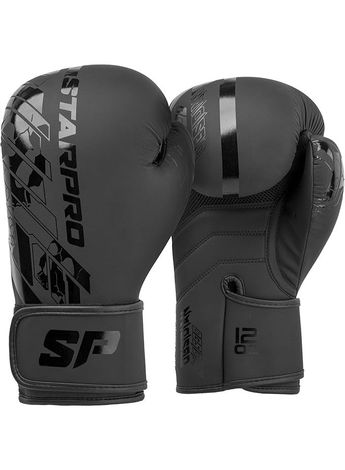 ستاربرو قفازات ملاكمة اوبسيديان غير لامعة من ستاربرو، قفازات ملاكمة رجالي وحريمي للتدريب والكيك بوكسينج من الجلد الصناعي بوزن 236.59 و295.74 و354.88 و414.03 و473.18 مل، بلون أسود - Image 1