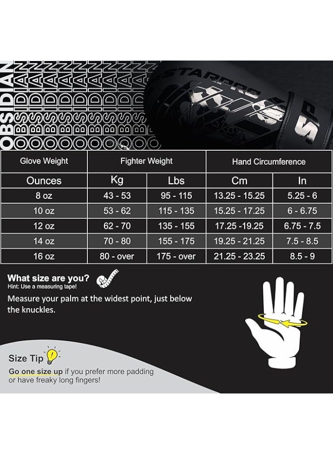 ستاربرو قفازات ملاكمة اوبسيديان غير لامعة من ستاربرو، قفازات ملاكمة رجالي وحريمي للتدريب والكيك بوكسينج من الجلد الصناعي بوزن 236.59 و295.74 و354.88 و414.03 و473.18 مل، بلون أسود - Image 3