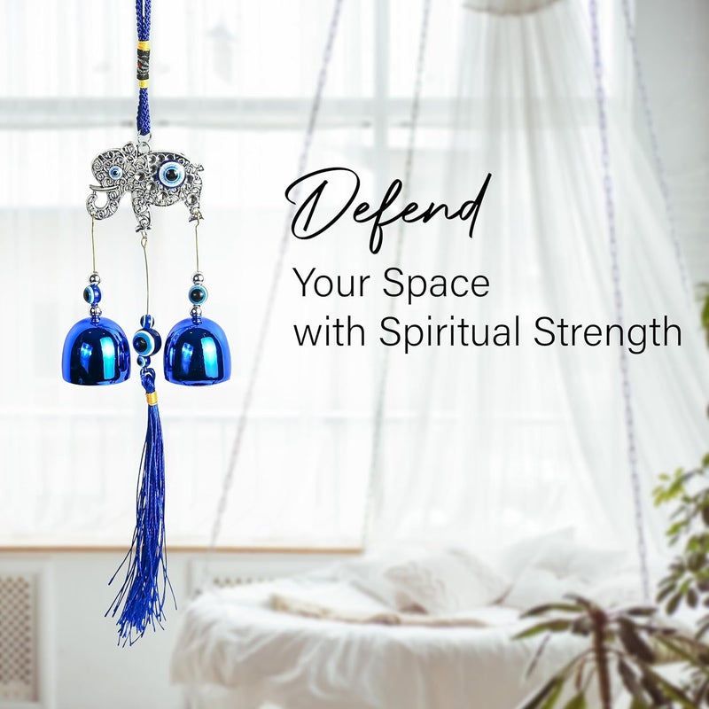 ZAICUS Elephant Blue Wall Hanging with 2 Bells and Evil Eye - Good Luck Charm for Home, Office, and Car Decor - Brings Prosperity, Success, Health, and Wealth - Image 4