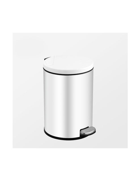Stainless Steel Double Layer Dustbin with Pedal and Lid For Bathroom Kitchen,Silent Lidded Trash Bin,Fingerprint-Proof Modern Garbage Can,Round Bucket with Handle for Home Office (White, 8L)