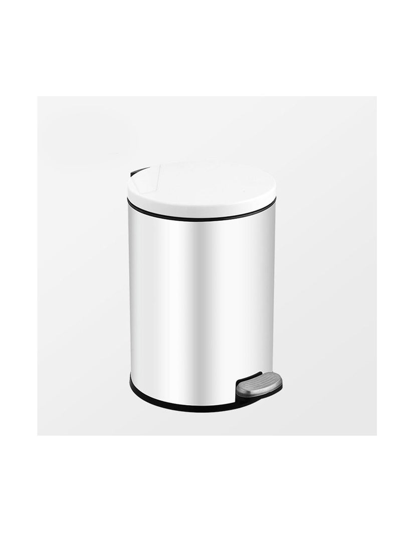 Generic - Stainless Steel Double Layer Dustbin with Pedal and Lid For Bathroom Kitchen,Silent Lidded Trash Bin,Fingerprint-Proof Modern Garbage Can,Round Bucket with Handle for Home Office (White, 8L) - Image 1