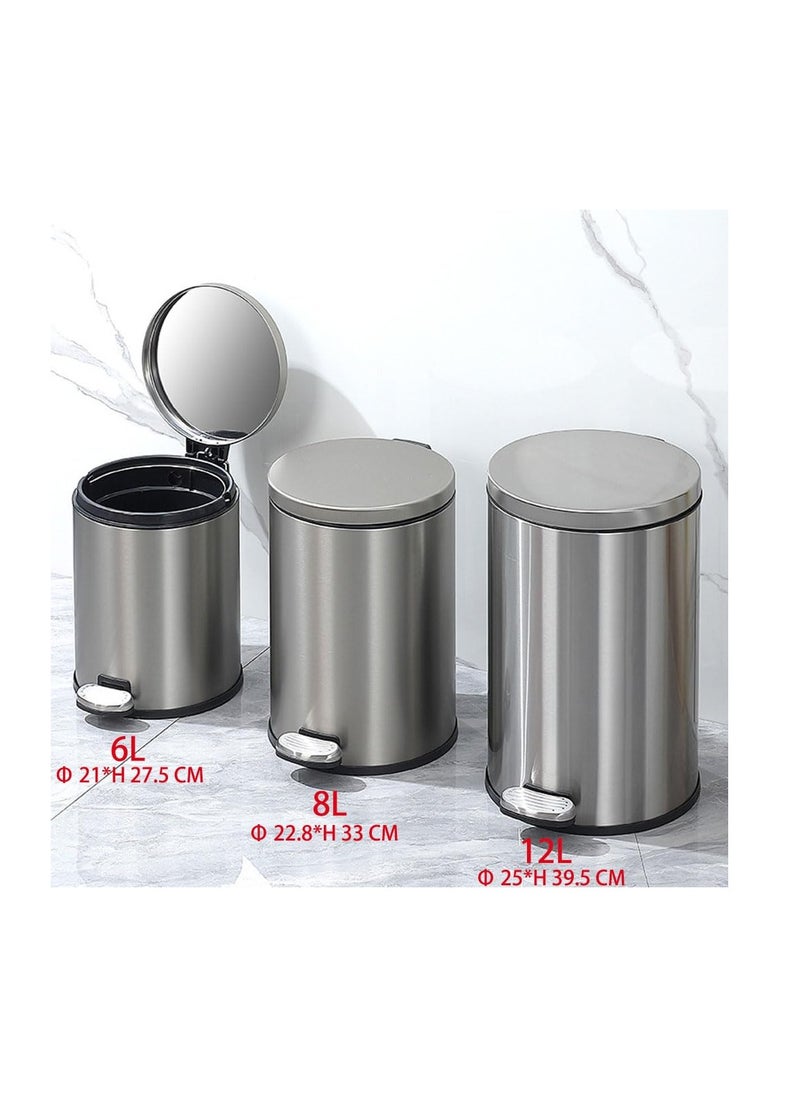 Generic - Stainless Steel Double Layer Dustbin with Pedal and Lid For Bathroom Kitchen,Silent Lidded Trash Bin,Fingerprint-Proof Modern Garbage Can,Round Bucket with Handle for Home Office (White, 8L) - Image 1