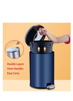 Generic Stainless Steel Double Layer Dustbin with Pedal and Lid For Bathroom Kitchen,Silent Lidded Trash Bin,Fingerprint-Proof Modern Garbage Can,Round Bucket with Handle for Home Office (White, 8L)  - Image 3
