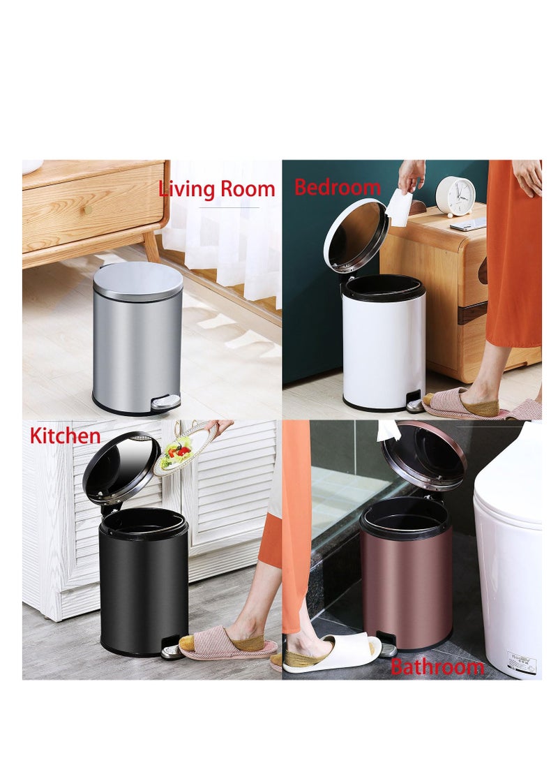 Generic - Stainless Steel Double Layer Dustbin with Pedal and Lid For Bathroom Kitchen,Silent Lidded Trash Bin,Fingerprint-Proof Modern Garbage Can,Round Bucket with Handle for Home Office (White, 8L) - Image 1