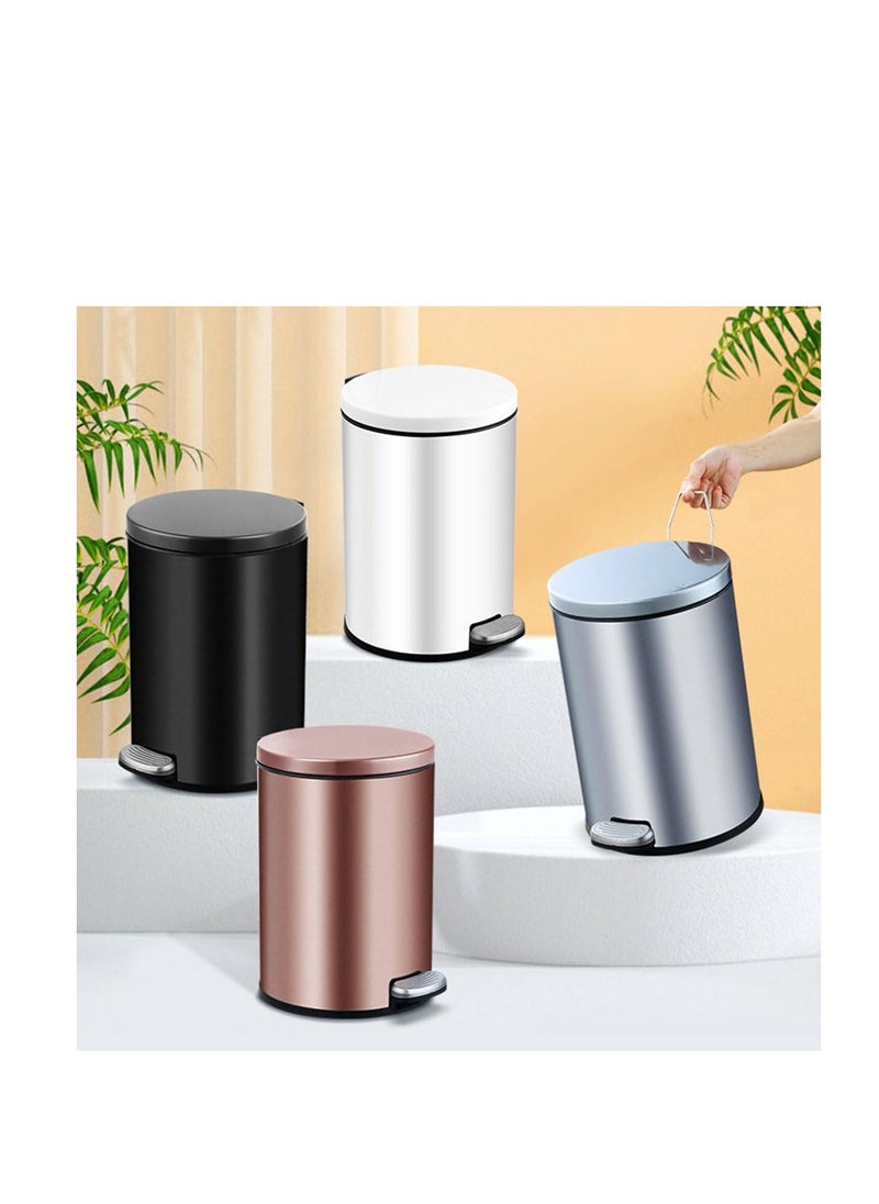 Generic - Stainless Steel Double Layer Dustbin with Pedal and Lid For Bathroom Kitchen,Silent Lidded Trash Bin,Fingerprint-Proof Modern Garbage Can,Round Bucket with Handle for Home Office (White, 8L) - Image 1