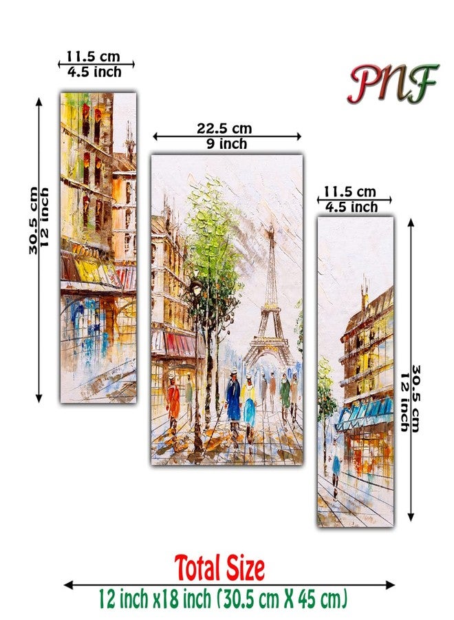 pnf Poster And Frames Eiffel Tower Love Couple Landscape Scenery MDF Panel | For Living Room | Home Decoration Item | Best Gifting Option | Set Of 3 (MDF,Multicolour,18x12inch) -1654 - Image 2