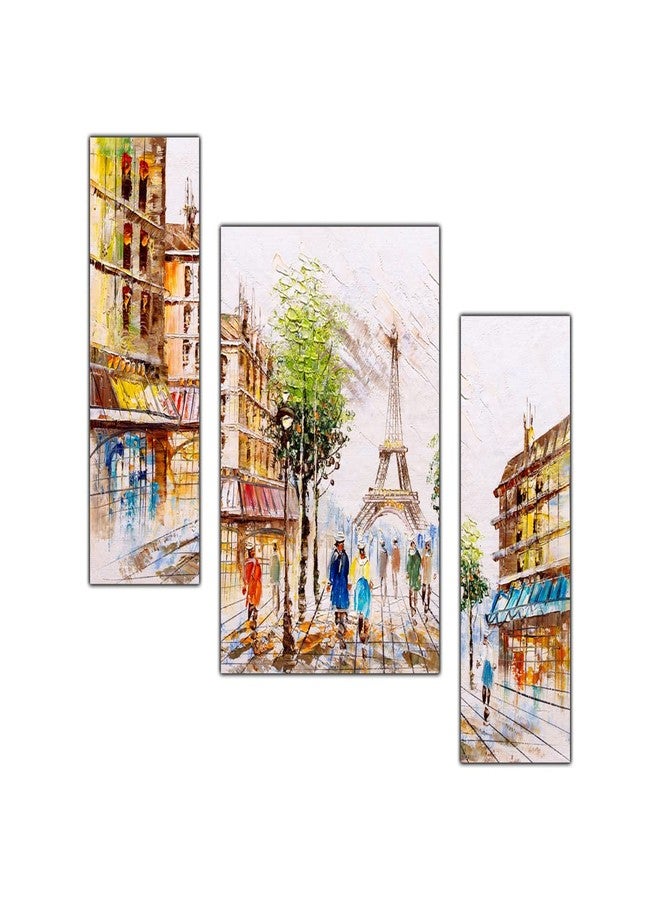 pnf Poster And Frames Eiffel Tower Love Couple Landscape Scenery MDF Panel | For Living Room | Home Decoration Item | Best Gifting Option | Set Of 3 (MDF,Multicolour,18x12inch) -1654 - Image 1