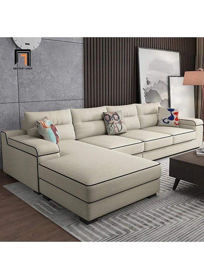 طقم أرائك عائلية فسيحة على شكل L - 320x180X90 سم - مثالي لغرف المعيشة الكبيرة (بيج، يمين)