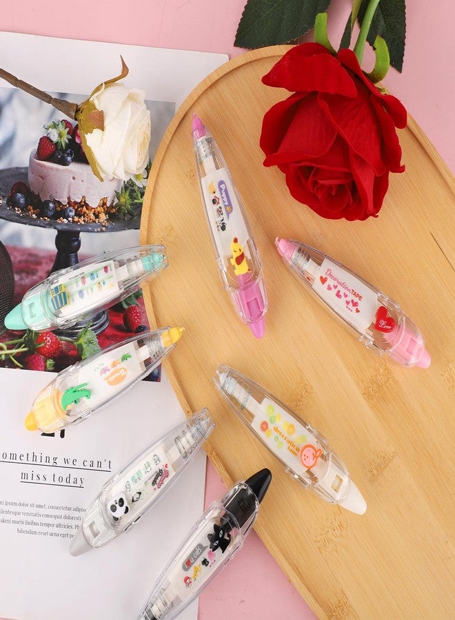 PEUTIER 12pcs Animal Press Type Decorative Pen, 12 Styles Cartoon White Out Pocket Tape, Cute Lace Correction Tape Roller for DIY Craft Diary Scrapbooking Class Rewards - Image 5