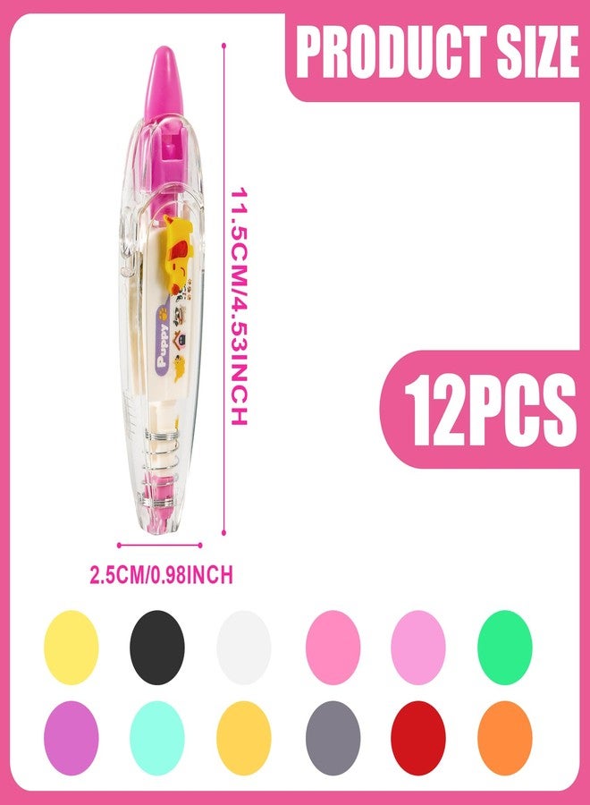 PEUTIER 12pcs Animal Press Type Decorative Pen, 12 Styles Cartoon White Out Pocket Tape, Cute Lace Correction Tape Roller for DIY Craft Diary Scrapbooking Class Rewards - Image 2