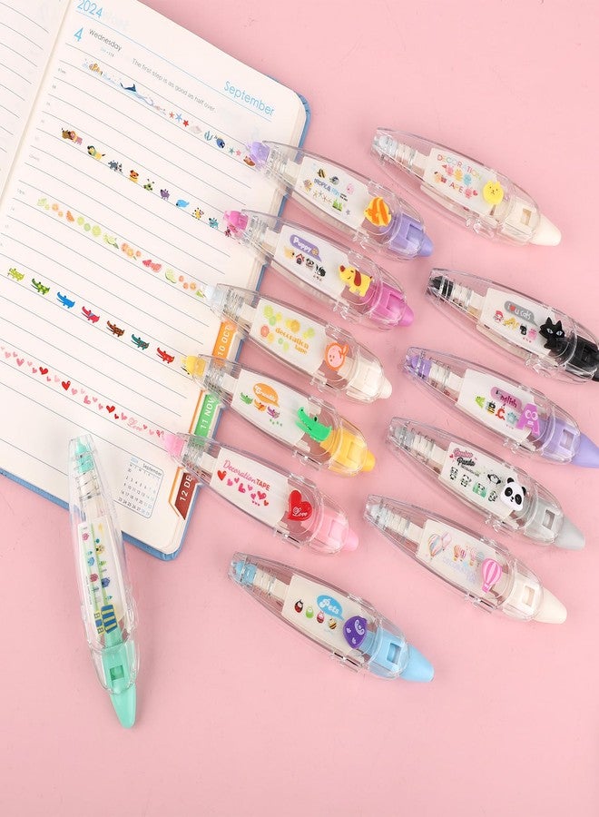 PEUTIER 12pcs Animal Press Type Decorative Pen, 12 Styles Cartoon White Out Pocket Tape, Cute Lace Correction Tape Roller for DIY Craft Diary Scrapbooking Class Rewards - Image 3