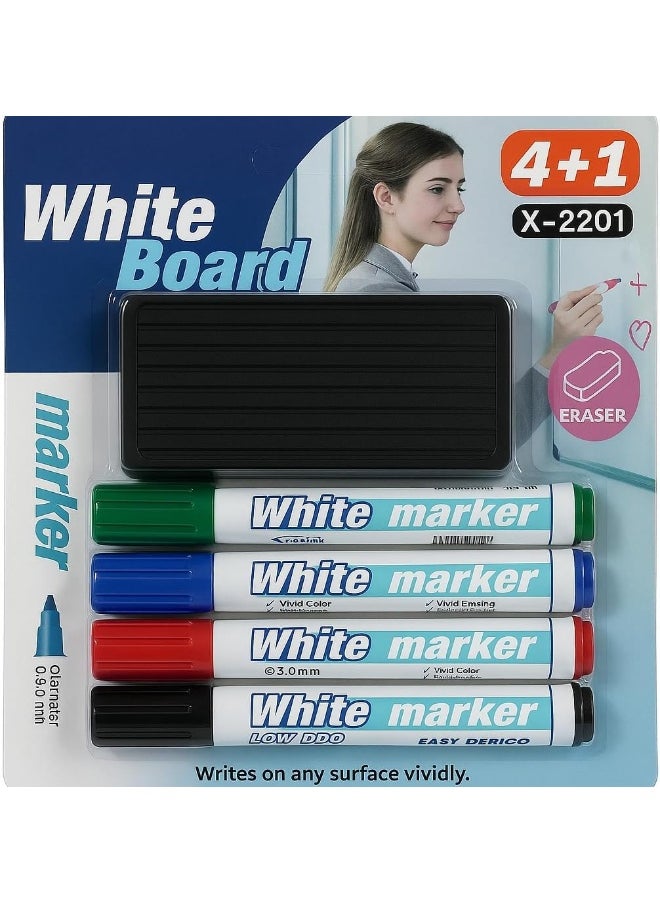 MOMENT - MOMENT White Board Markers Pens Set with Duster Cleaner Eraser 4 Colours - Image 1
