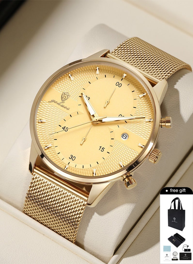 GOHUOS Men Watches Top Brand Luxury Waterproof Date Clock Male  Stainless Steel Strap Casual Quartz Watch Sports Wrist Watch Men - 45mm - Image 1