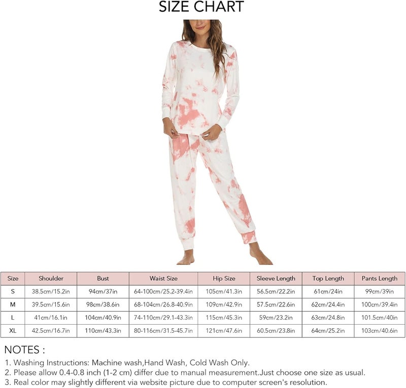 klarako Women Long Sleeve Pajama Set 2 Piece Sleepwear Top and Long Pants Tie Dye Print Loose Nightwear Negligee Loungewear Pj Set - Image 3