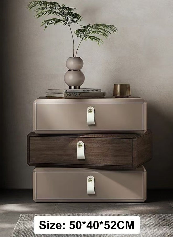 فاشون هوم طاولة جانبية خشبية متعددة الأغراض بتصميم عصري مغلفة بالجلد قابلة للدوران 360 درجة مع 3 أدراج وقاعدة متينة قوية وطاولة تخزين لغرفة النوم وغرفة المعيشة 50 × 40 × 52 سم (مجمعة بالكامل) - Image 5