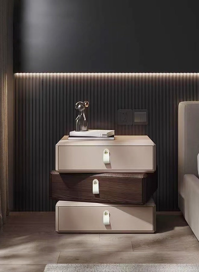 فاشون هوم طاولة جانبية خشبية متعددة الأغراض بتصميم عصري مغلفة بالجلد قابلة للدوران 360 درجة مع 3 أدراج وقاعدة متينة قوية وطاولة تخزين لغرفة النوم وغرفة المعيشة 50 × 40 × 52 سم (مجمعة بالكامل) - Image 2