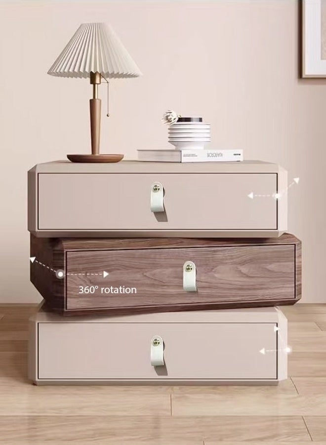 فاشون هوم طاولة جانبية خشبية متعددة الأغراض بتصميم عصري مغلفة بالجلد قابلة للدوران 360 درجة مع 3 أدراج وقاعدة متينة قوية وطاولة تخزين لغرفة النوم وغرفة المعيشة 50 × 40 × 52 سم (مجمعة بالكامل) - Image 3