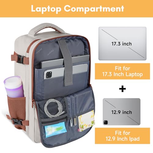 Taygeer Backpack for Women, College Backpack with Laptop Compartment & Shoe Pouch, 40l Travel Laptop Mochila Carry On Luggage, Airline Approved Personal Item Bag for Weekender Gym Hiking, Khaki White - Image 5