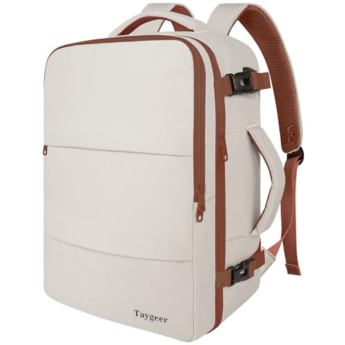 Taygeer Backpack for Women, College Backpack with Laptop Compartment & Shoe Pouch, 40l Travel Laptop Mochila Carry On Luggage, Airline Approved Personal Item Bag for Weekender Gym Hiking, Khaki White - Image 1