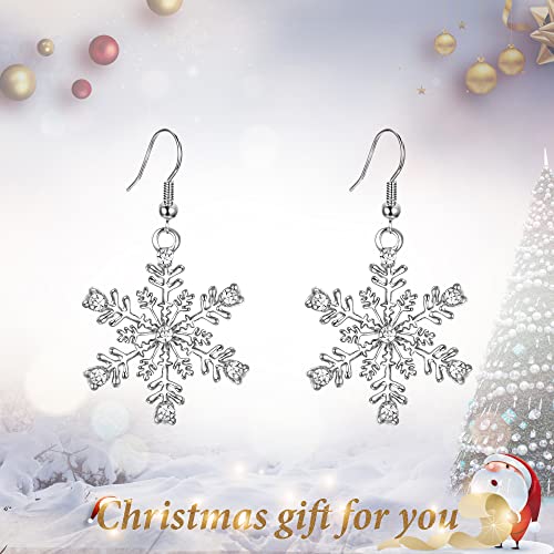 EVER FAITH Clear Austrian Crystal Winter Party Snowflake Pierced Hook Dangle Earrings for Women - Image 5