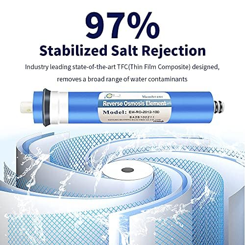 Huining Reverse Osmosis Membrane 100GPD-1812/2012 RO Membrane Housing Kit with 1/4 Quick Connector,Check Valve,Water Pipe,Wrench Whole Set for Residential Household Hospital Water Filtration System - Image 2