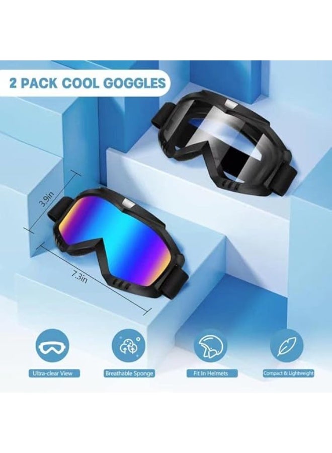 2 Pack Dirt Bike Goggles - Motorcycle, ATV, Riding, Ski, Windproof Racing Glasses(Colorful + Clear) - Image 1
