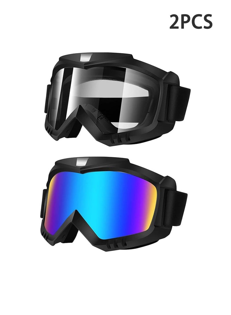 2 Pack Dirt Bike Goggles - Motorcycle, ATV, Riding, Ski, Windproof Racing Glasses(Colorful + Clear) - Image 2