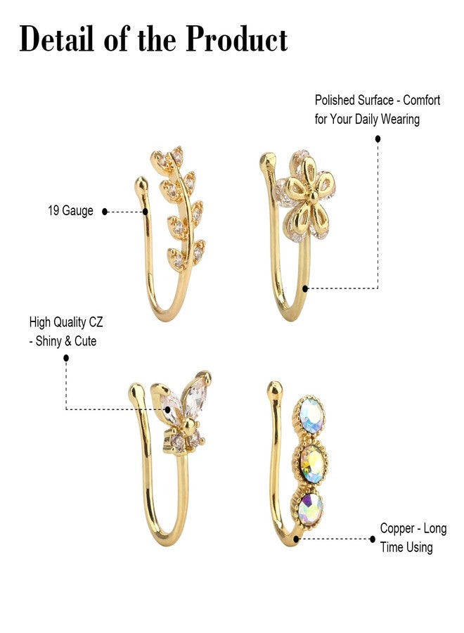 CrazyPiercing Faux Nose Jewelry Gold Cuffs With 9 Clip Nose Rings - Non Pierced, Septum - Image 2