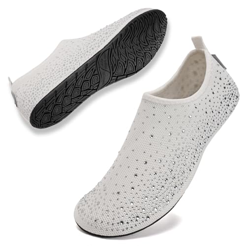 WateLves Womens Barefoot Water Shoes Travel House Slippers for Indoor and Outdoor Aqua Socks for Beach Swim Surf Yoga Dancing Camping Must Haves DiamondWhite 3839 - Image 1