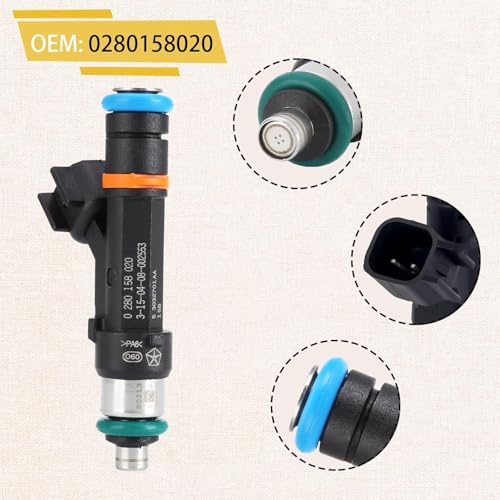 Pjvmvo 53032701AA OE 3.7L Fuel Injectors,Compatible with/Jeep Liberty Grand Cherokee,Compatible with/Dodge 3.7 Nitro Durango,Compatible with/Ram 1500 2005 2006 2007 2008 2009 2010 2011 |4 Holes| |Set of 6| - Image 4