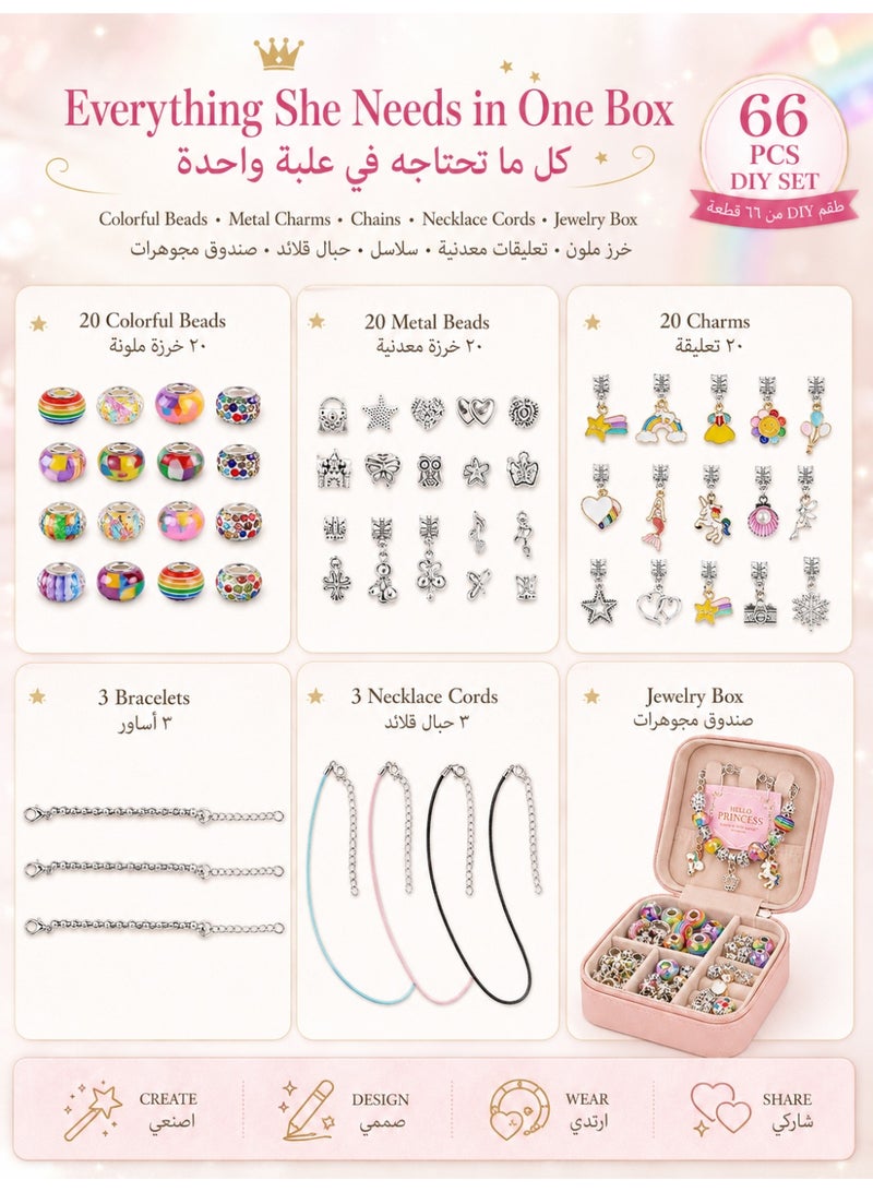 Bracelet Making Kit for Girls, 66pcs Charm Bracelet Jewelry Making Set with Beads, Pendants & Gift Box, Creative Arts and Crafts Toys for Girls Age 5-12 - Image 2