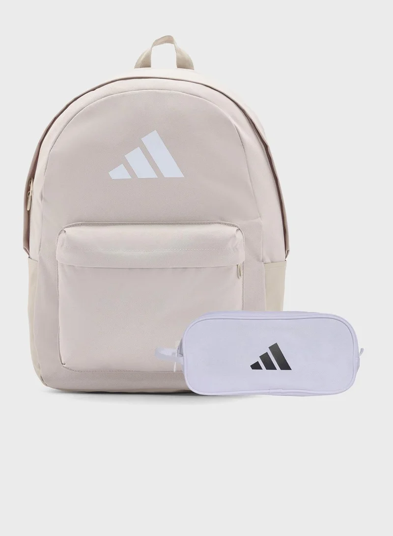 Adidas classic 3 bar logo backpack with pencil case
