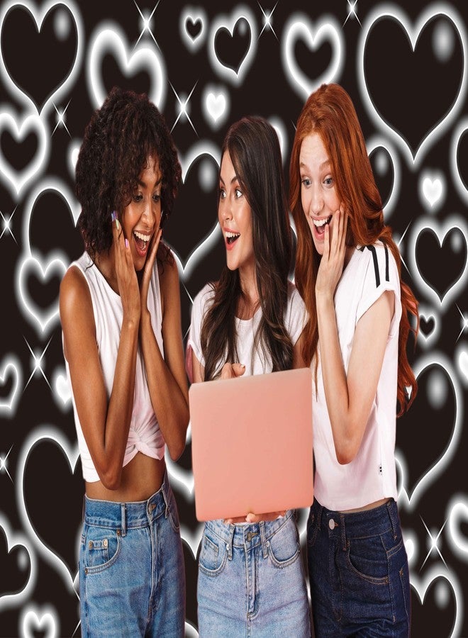 CINRAY Black Heart Party Photo Backdrop 7x5FT Early 2000s Backdrops for Photoshoot Love Heart 90s Birthday Background Old School Valentines Selfile Wall Decorations - Image 4