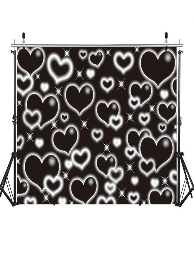 CINRAY Black Heart Party Photo Backdrop 7x5FT Early 2000s Backdrops for Photoshoot Love Heart 90s Birthday Background Old School Valentines Selfile Wall Decorations - Image 2