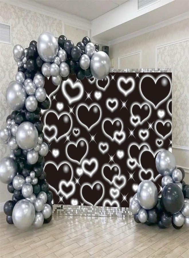 CINRAY Black Heart Party Photo Backdrop 7x5FT Early 2000s Backdrops for Photoshoot Love Heart 90s Birthday Background Old School Valentines Selfile Wall Decorations - Image 5