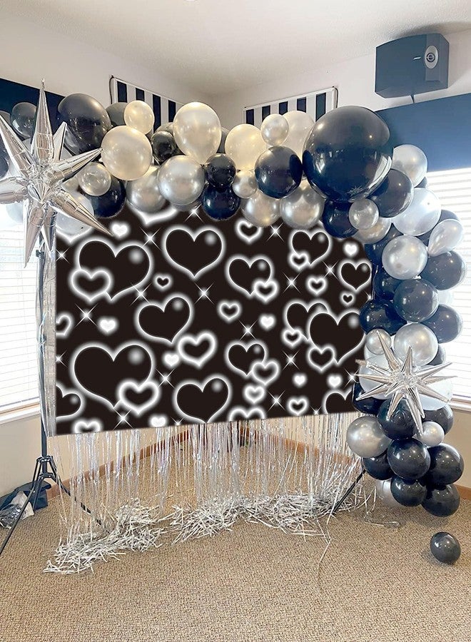 CINRAY Black Heart Party Photo Backdrop 7x5FT Early 2000s Backdrops for Photoshoot Love Heart 90s Birthday Background Old School Valentines Selfile Wall Decorations - Image 3