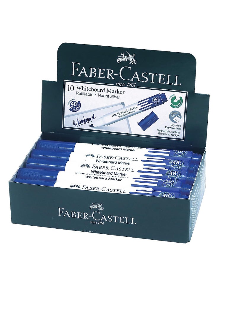فابير كاستل فابير كاستيل قلم ماركر للسبورة البيضاء بطرف دائري من جريب، 10 قطع، أزرق - Image 1