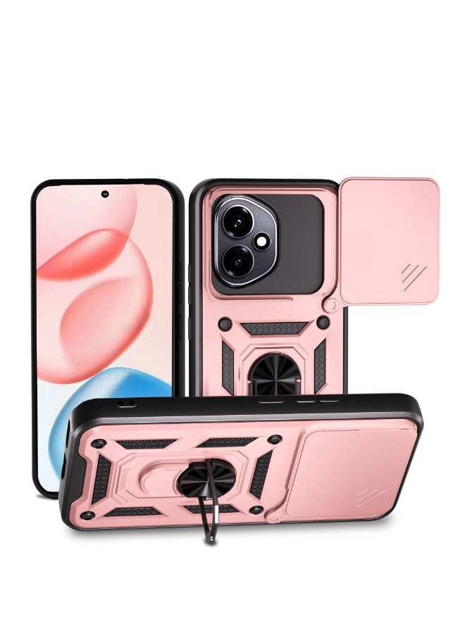 Shunjia Sliding Window Case, Shockproof Rugged Armor with Sliding Camera Cover & 360° Ring Kickstand, Compatible with Honor 400 (Rose Gold)