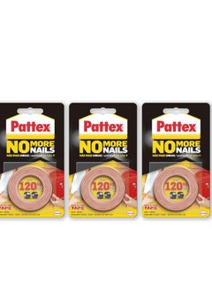 Pattex No More Nails on Roll, Double Sided Tape for Instant Reliable Bonding, Multi-Purpose Adhesive Tape, Indoor & Outdoor Use, Mounting Tape 19mm x 1.5m (Pack of 3), White