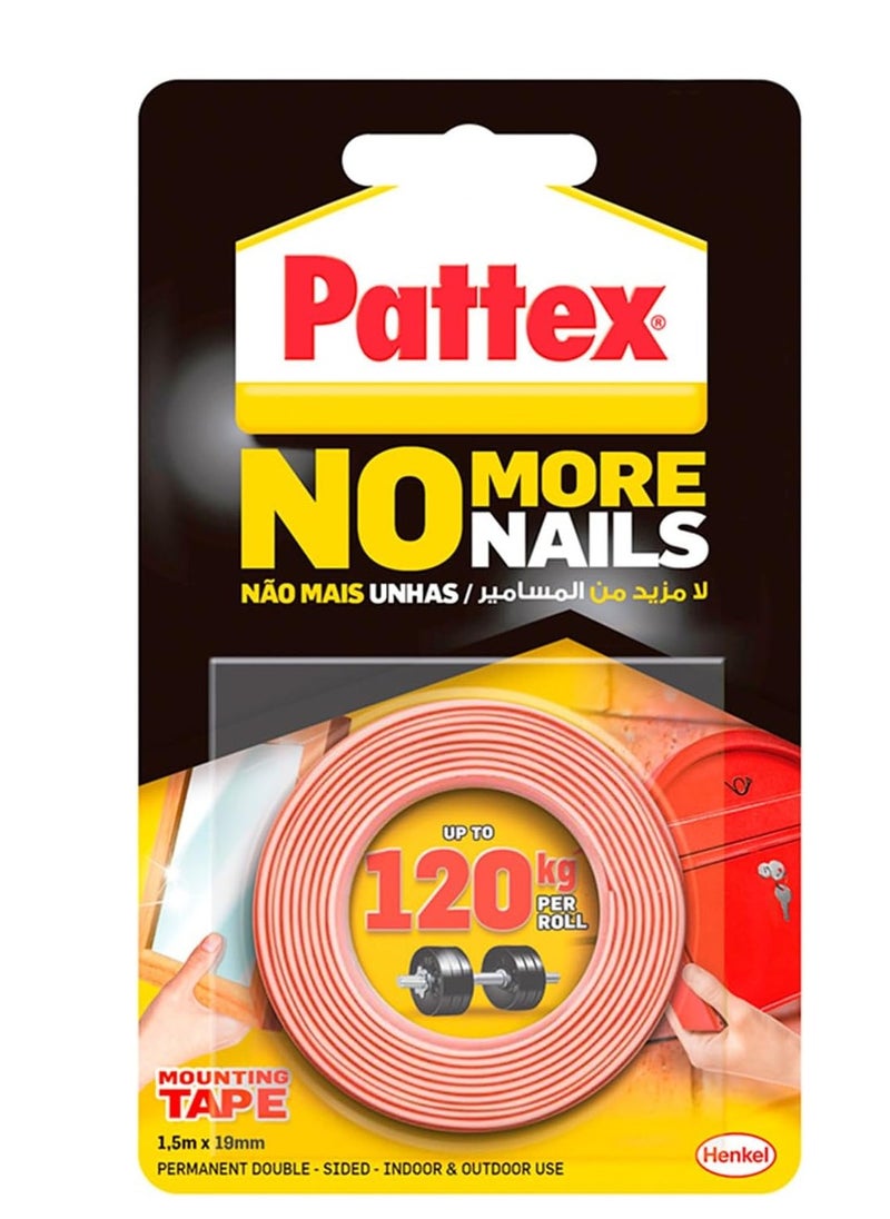 Generic - Pattex No More Nails on Roll, Double Sided Tape for Instant Reliable Bonding, Multi-Purpose Adhesive Tape, Indoor & Outdoor Use, Mounting Tape 19mm x 1.5m (Pack of 3), White - Image 1