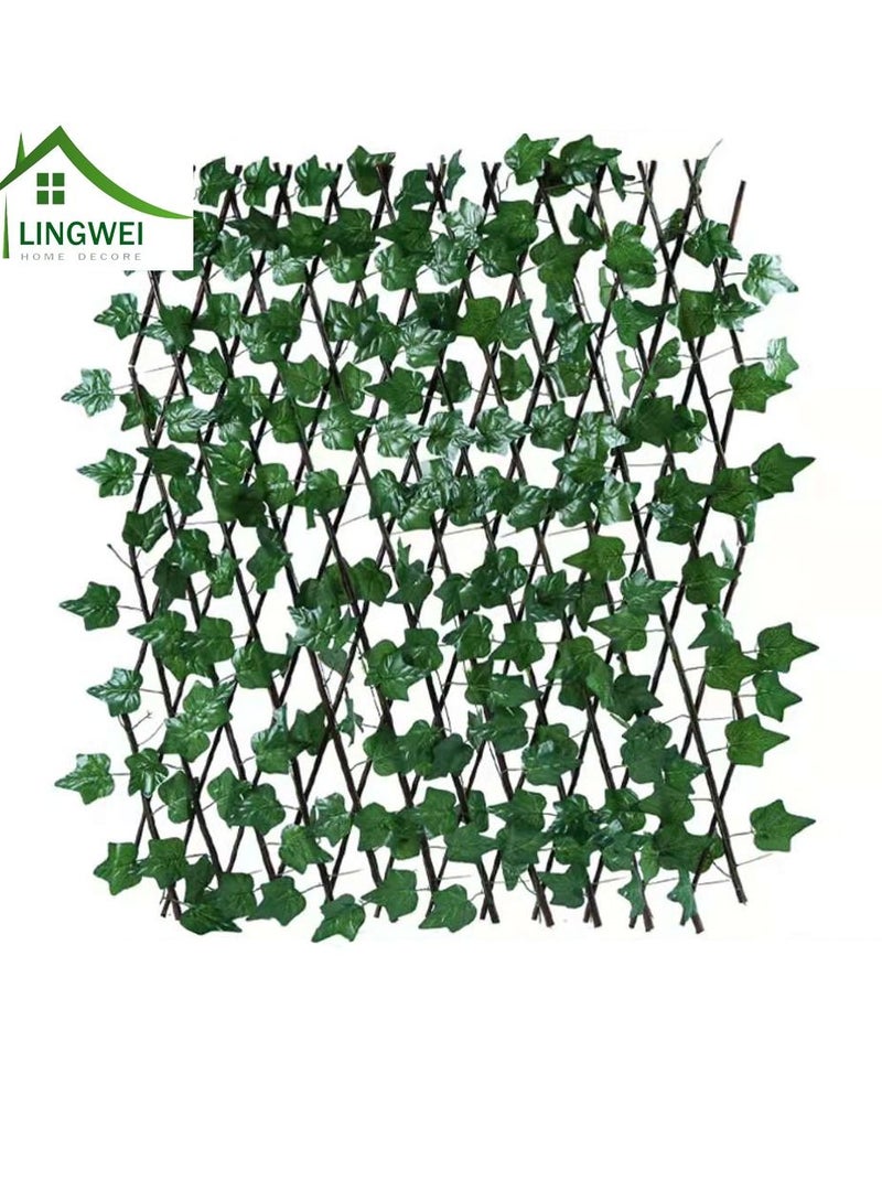 LINGWEI Wooden Expandable Wicker Garden Fence Trellis With Ivy Green Leafs Wicker For Garden Home Balcony Decoration (2 pcs) - Image 2