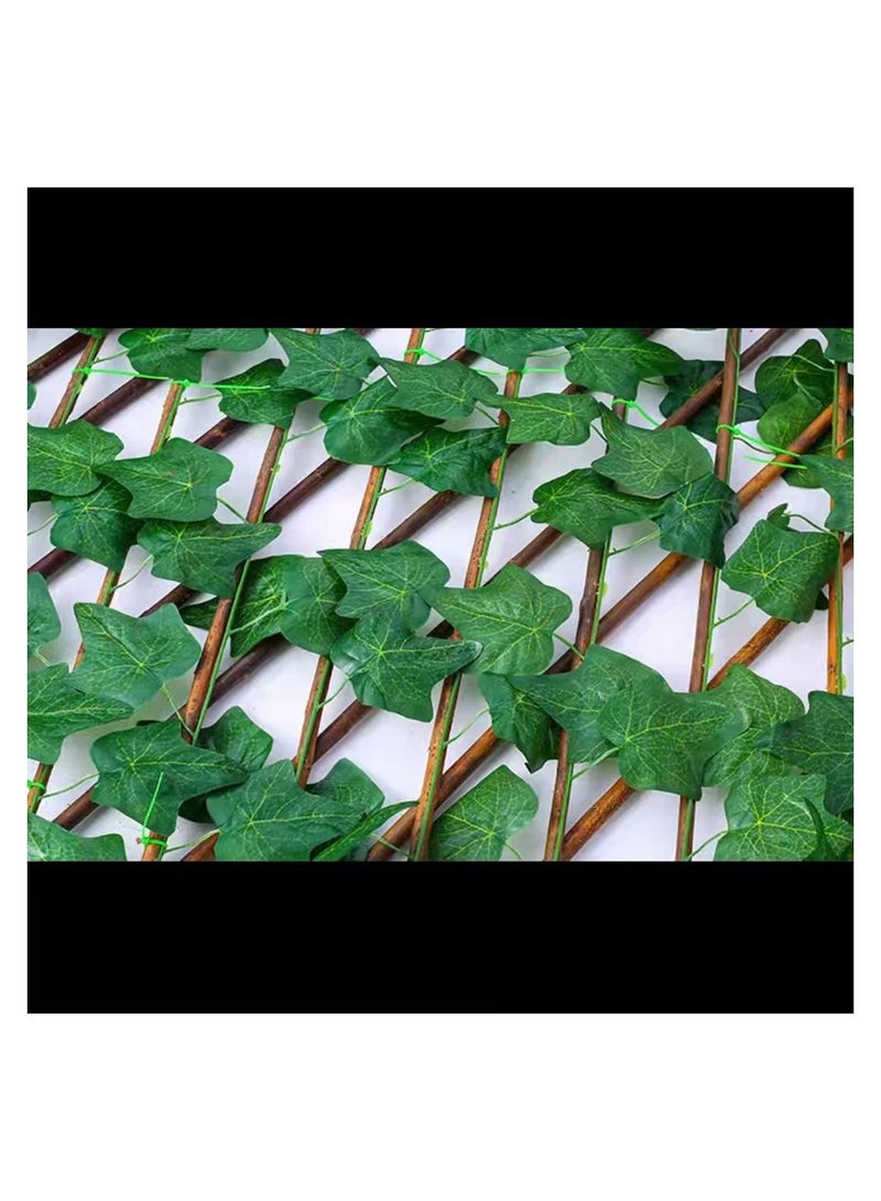 LINGWEI Wooden Expandable Wicker Garden Fence Trellis With Ivy Green Leafs Wicker For Garden Home Balcony Decoration (2 pcs) - Image 3